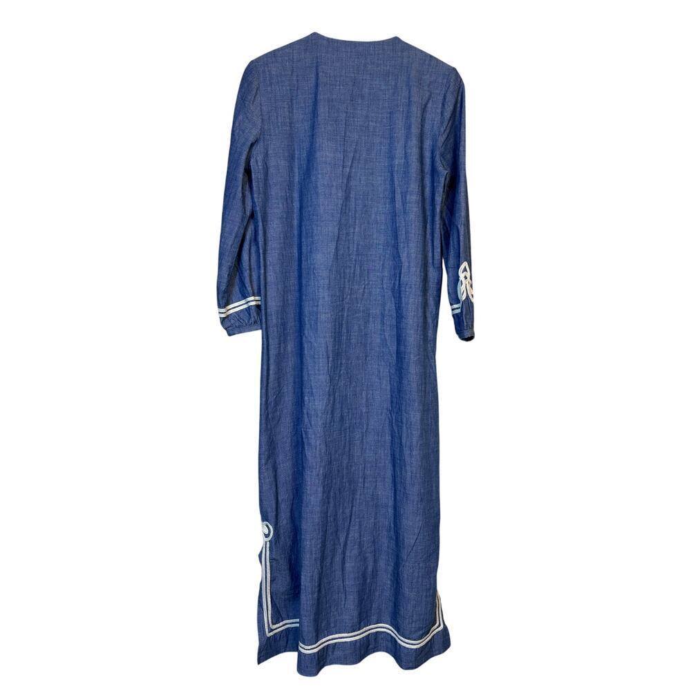 J McLaughlin Pansy Chambray Tunic Midi Dress XS Embroidered Side Slits Coastal - Picture 3 of 13